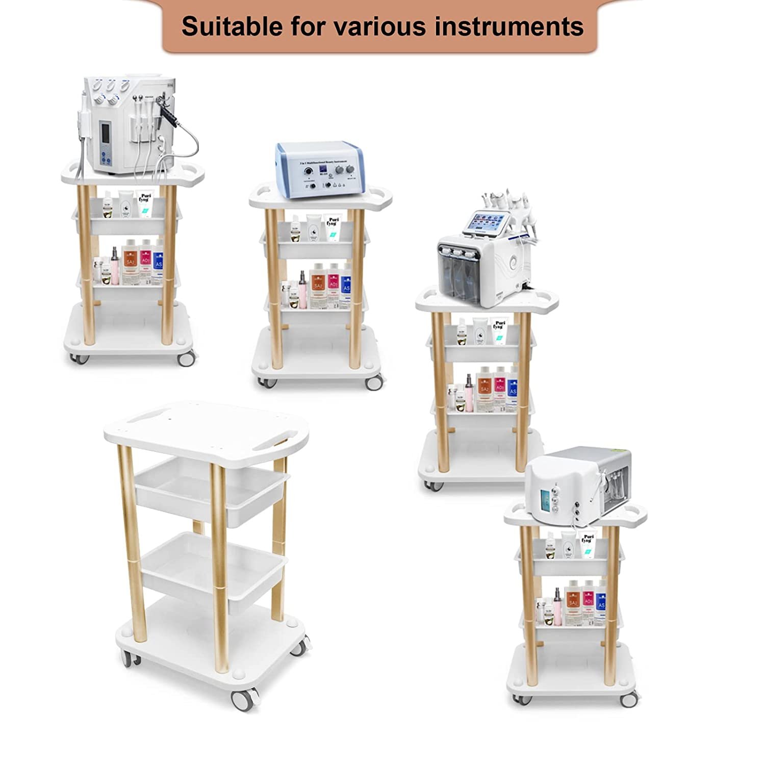 New Design Multi-function Hand Truck Foldable Folding Hand Beauty Salon Gold Hair Trolley Cart