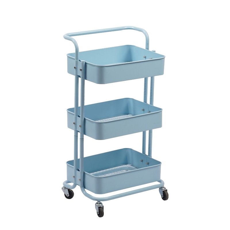 Household storage organizer 3 layer salon trolley utility rack trolley storage rack metal mobile rolling trolley
