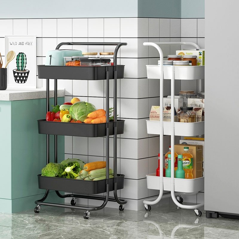 Household storage organizer 3 layer salon trolley utility rack trolley storage rack metal mobile rolling trolley