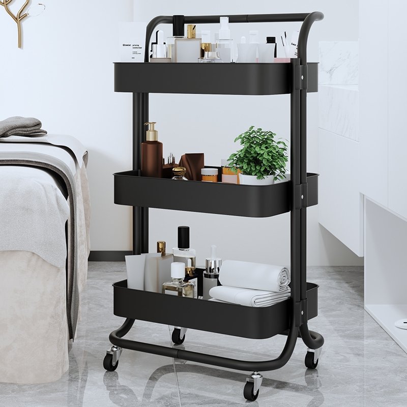 Household storage organizer 3 layer salon trolley utility rack trolley storage rack metal mobile rolling trolley