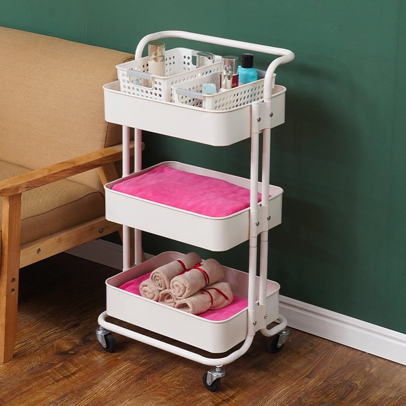 Household storage organizer 3 layer salon trolley utility rack trolley storage rack metal mobile rolling trolley