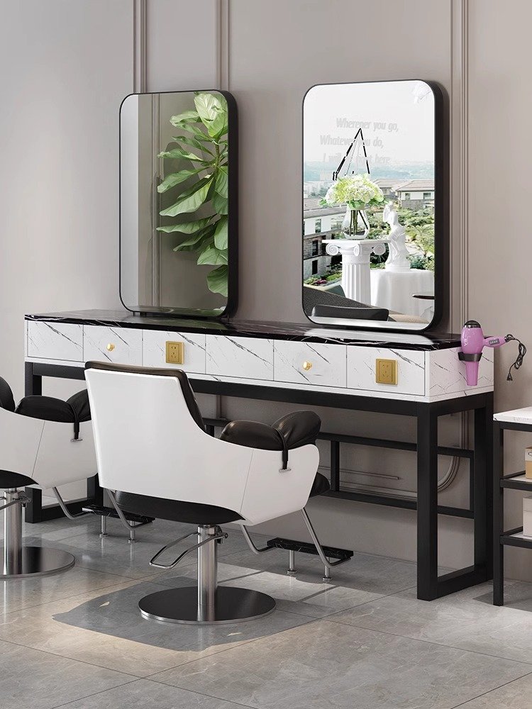 High quality beauty hair salon station silver double side styling station barber shop mirrors with led lights
