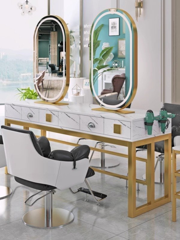 High quality beauty hair salon station silver double side styling station barber shop mirrors with led lights