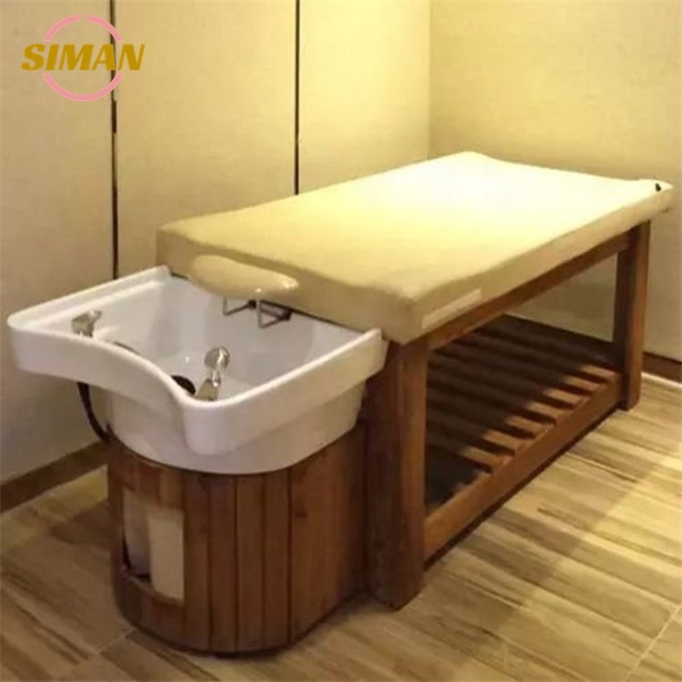 Siman shampoo bed wooden base professional spa head water therapy and steamer hair washing massage chair wholesale customize