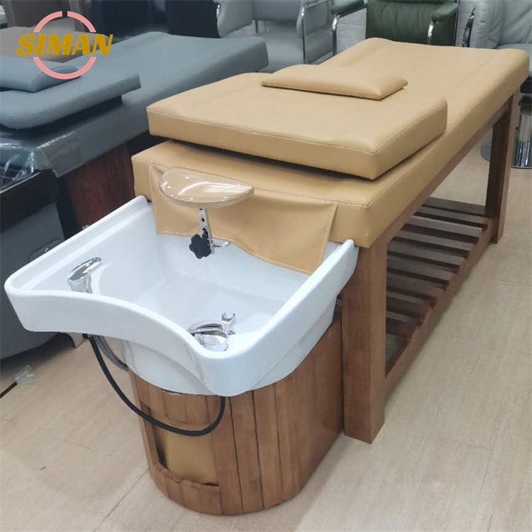 Siman shampoo bed wooden base professional spa head water therapy and steamer hair washing massage chair wholesale customize
