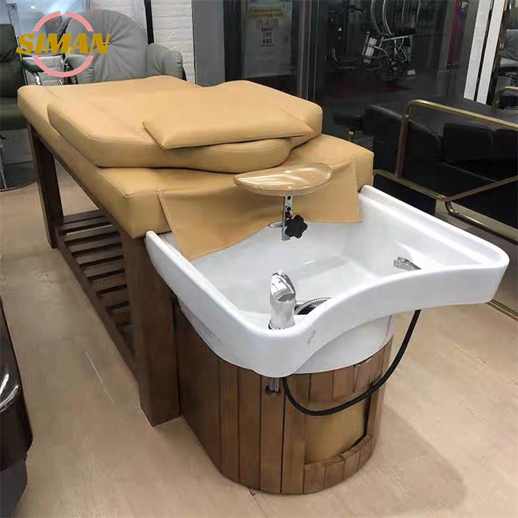 Siman shampoo bed wooden base professional spa head water therapy and steamer hair washing massage chair wholesale customize