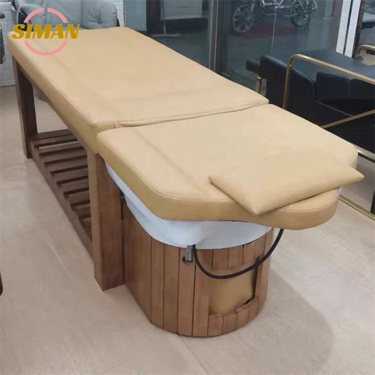 Siman shampoo bed wooden base professional spa head water therapy and steamer hair washing massage chair wholesale customize