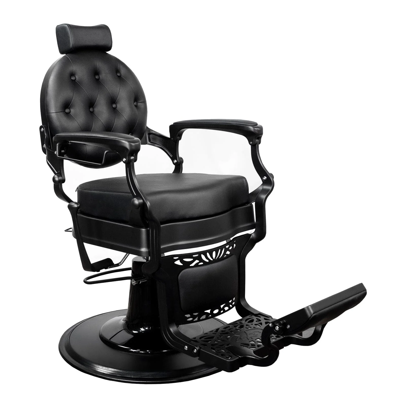 classic black reclining barber chair with black frame