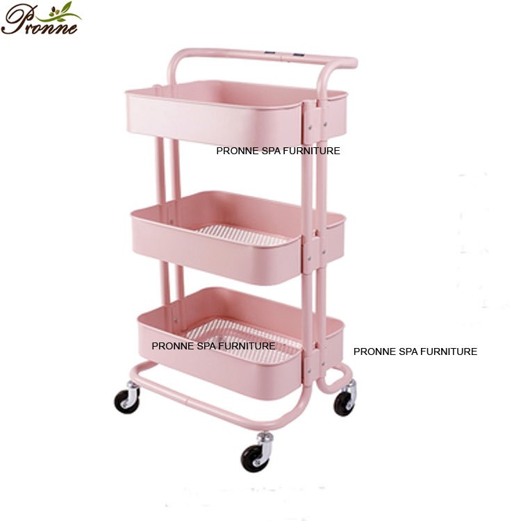 European style simple beauty spa wooden rolling salon trolley rack for sale