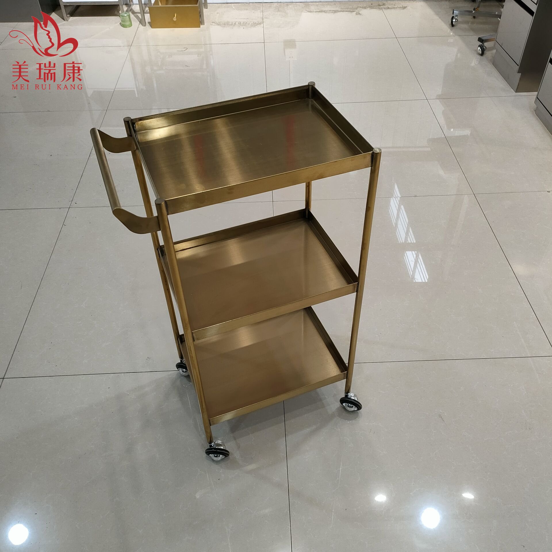 Golden metal salon furniture cheap working trolley wholesale