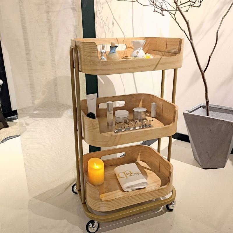 Good Quality Factory Directly French Style Wooden Beauty Trolley Salon Trolley
