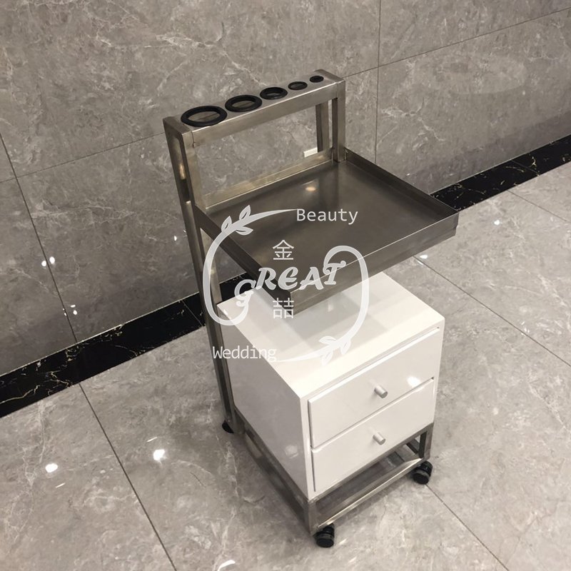 White Gold Salon Equipment Beauty Nail Tools Cart Hair Stations Salon Storage Trolley With Cabinet