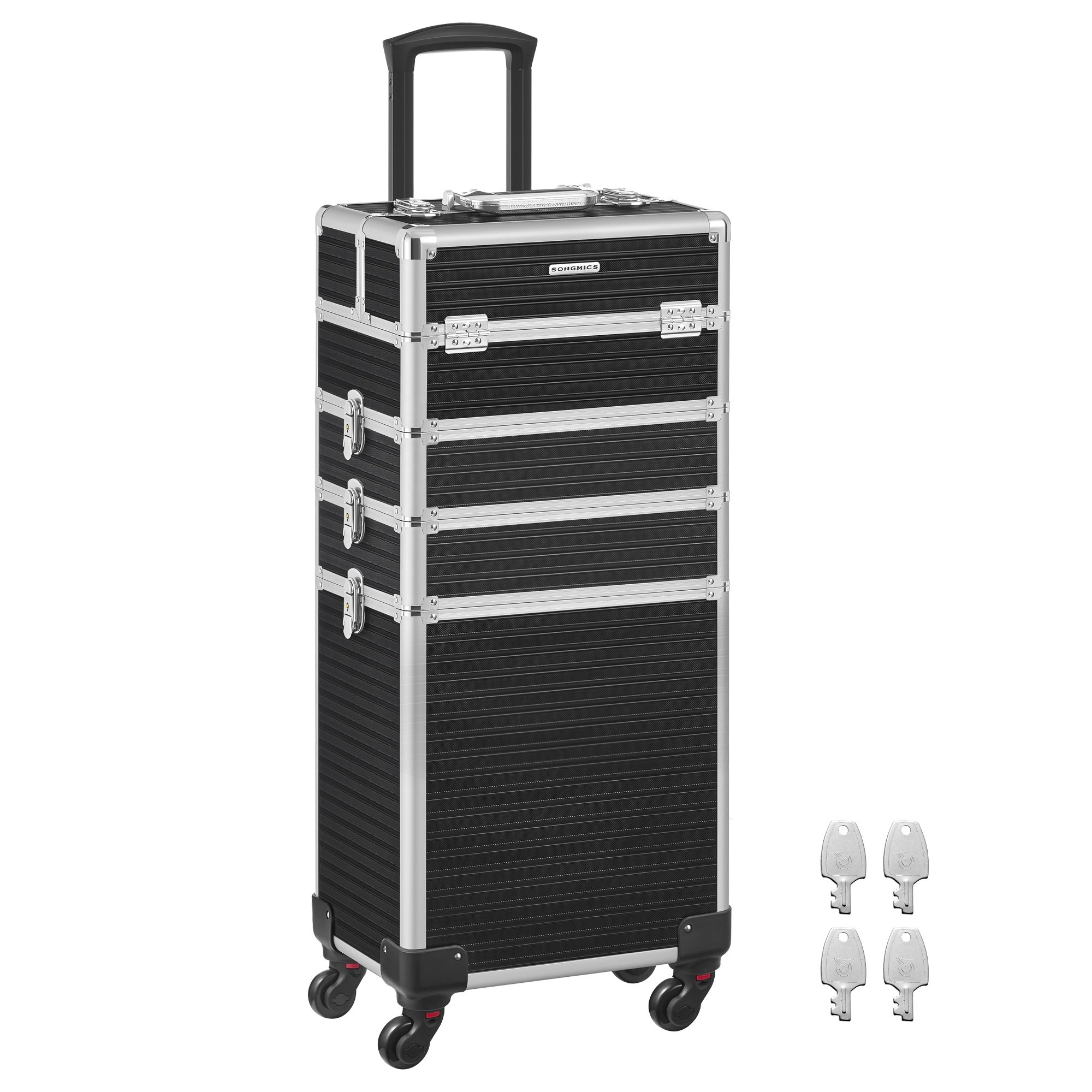 SOMGMICS Lockable Makeup Train Case Organizer Travel Case 4 in 1 Professional aluminum Cosmetics Make Up Trolley Beauty Case