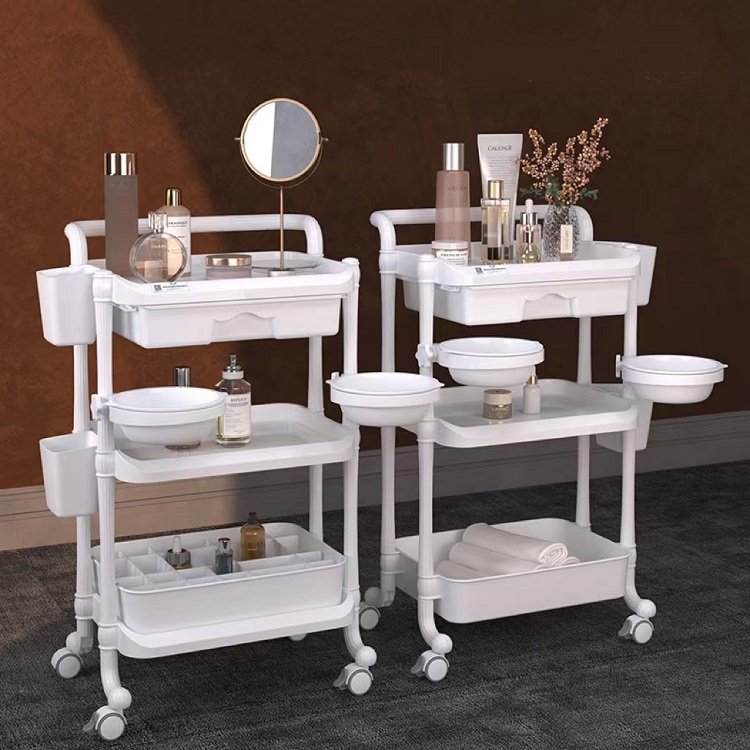 Factory wholesale Beauty salon trolleys High quality spa multi-layer trolleys with drawers Silent universal wheel beauty car