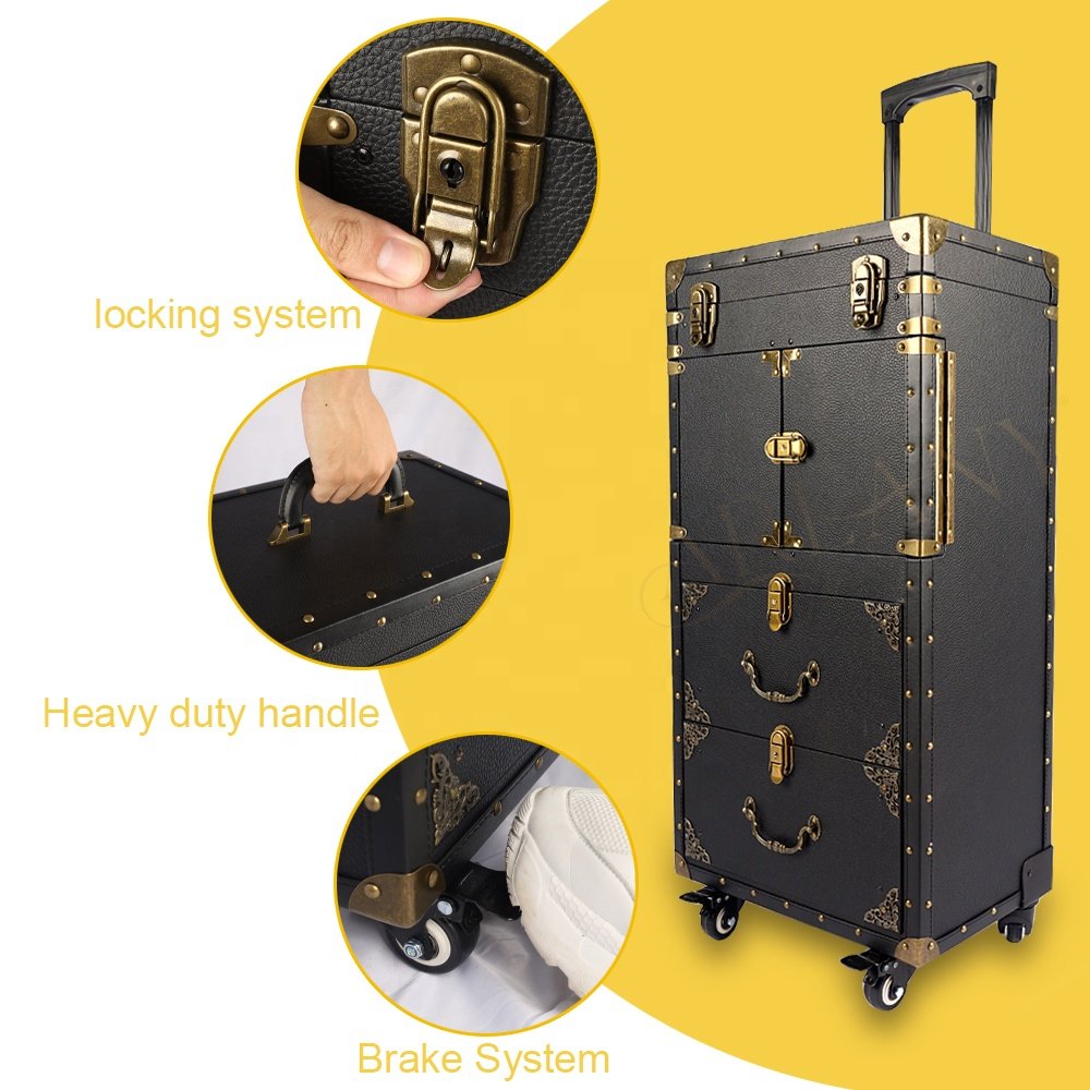 Salon Trolley Hairdressing Rolling Makeup Case with Wheels Trolley Case Luggage Barber Suitcase Traveling Hair Stylist Case
