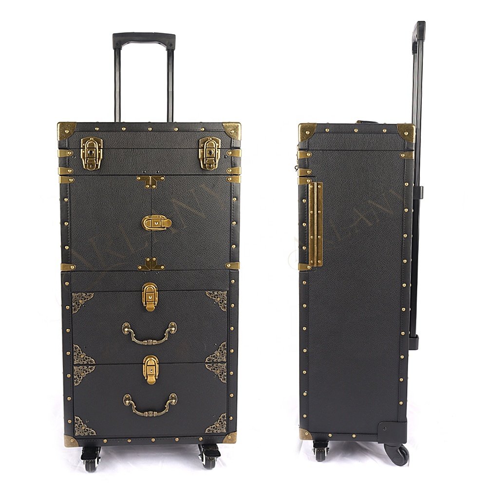Salon Trolley Hairdressing Rolling Makeup Case with Wheels Trolley Case Luggage Barber Suitcase Traveling Hair Stylist Case