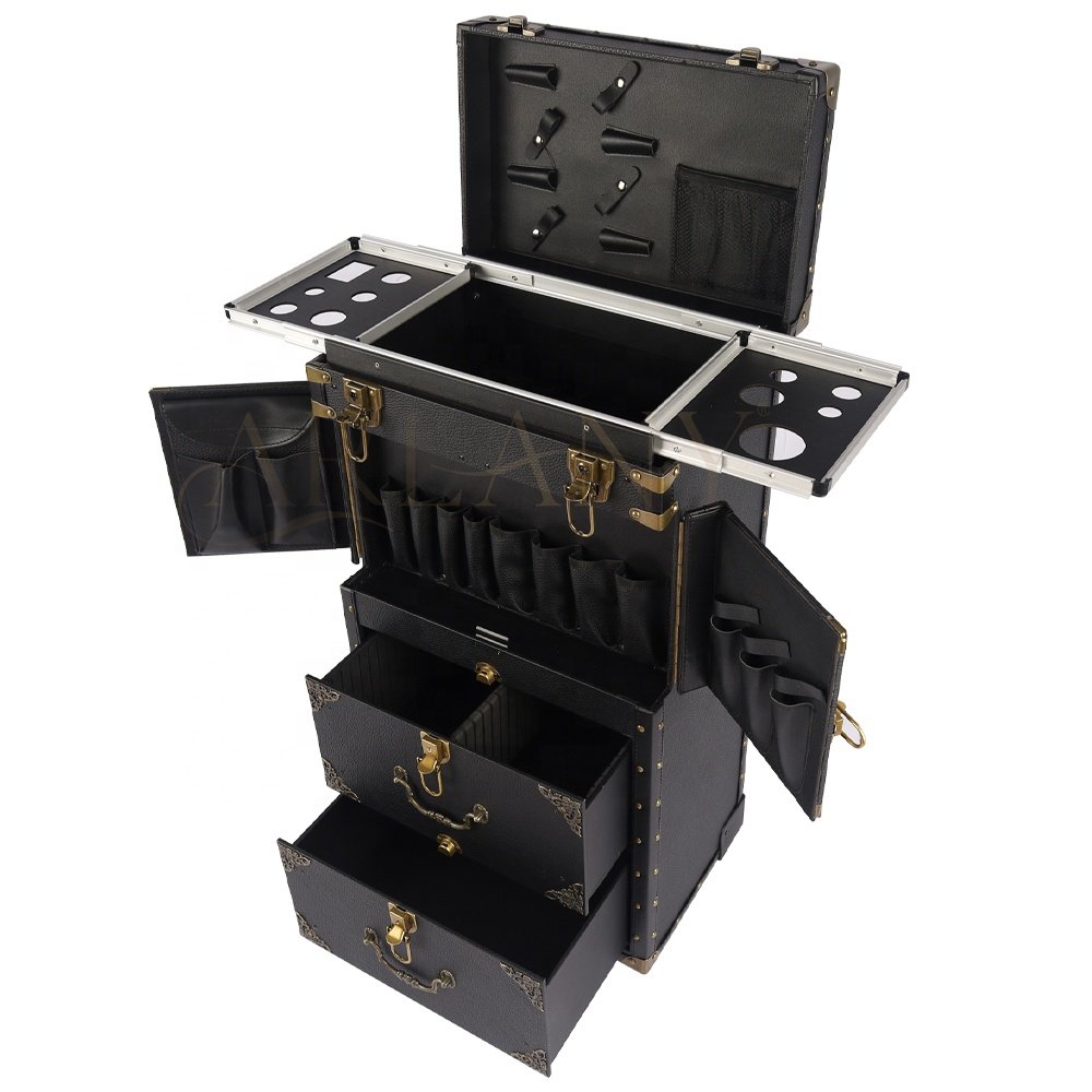 Salon Trolley Hairdressing Rolling Makeup Case with Wheels Trolley Case Luggage Barber Suitcase Traveling Hair Stylist Case