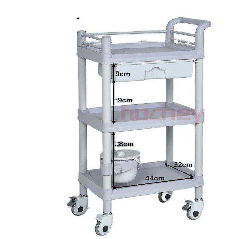 Hochey Medical High Quality 3 tier Single Drawer Multi-purpose Storage Cart ABS Trolley Cart