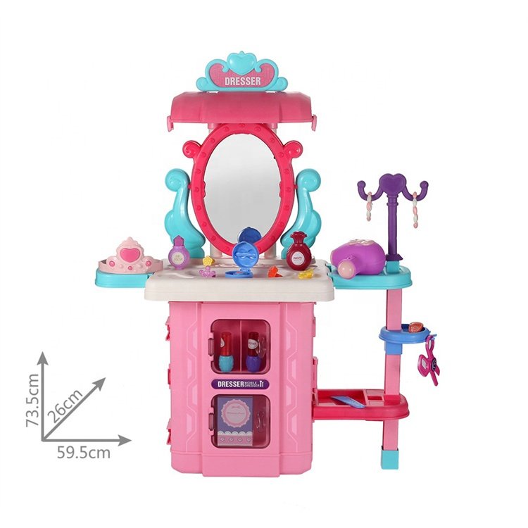 Children Cosmetic Toys Plastic Simulation Beauty Dressing Table Trolley Game 3 In 1 Kids Makeup Kit Toys