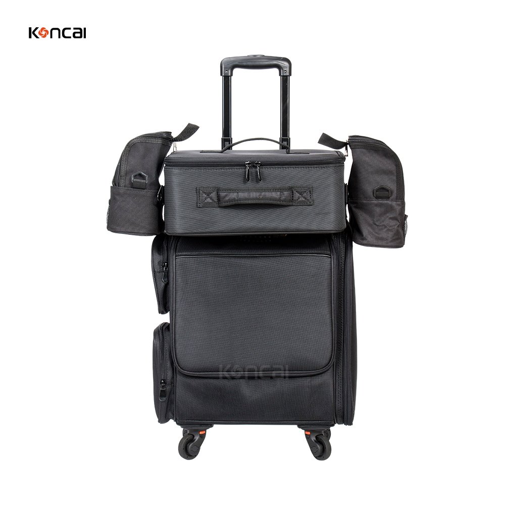 KONCAI All in One Large Make Up Suitcase Portable Nylon Travel Beauty Vanity Bag Cosmetic Rolling Makeup Trolley Case