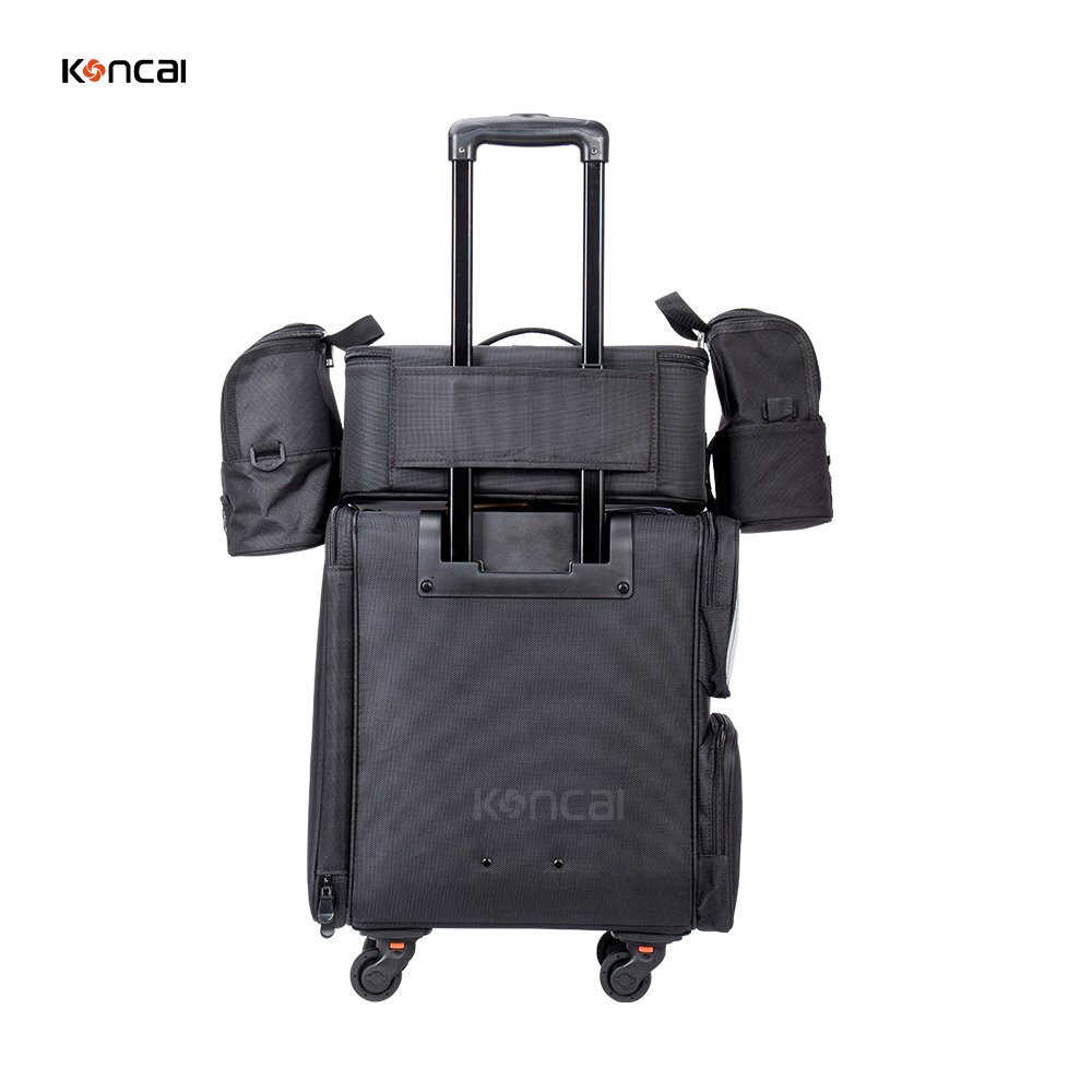 KONCAI All in One Large Make Up Suitcase Portable Nylon Travel Beauty Vanity Bag Cosmetic Rolling Makeup Trolley Case