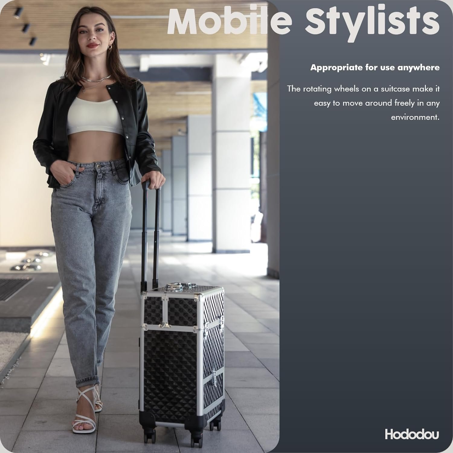 Rolling Makeup Case Cosmetic Travel Trolley Storage Sliding Drawer 4 Tray Makeup Case with Wheels Salon Barber Traveling Case