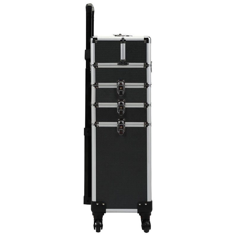 Professional 4 In 1 Trolley Makeup Case With Tray Black Cosmetic Case For Hairdresser Multifunctional Rolling Makeup Hard Case