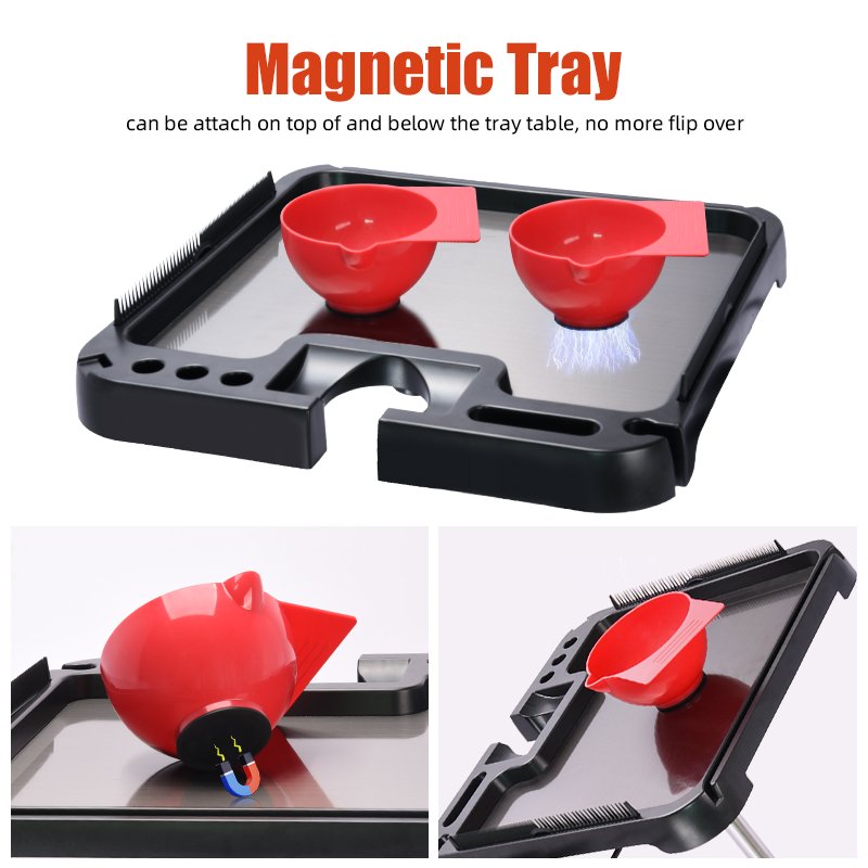 Salon Tray on Wheels Rolling Tray Cart with One Magnetic Bowls for Color Tattoo Spa
