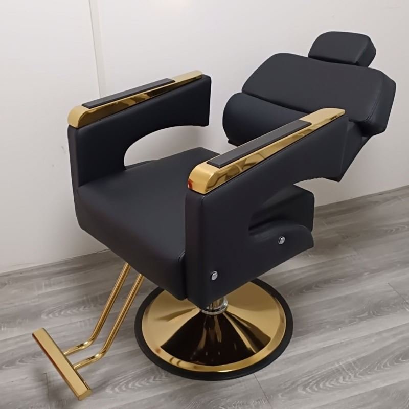 New Salon Chair Reclining Barber Chair Modern Comfortable Special Haircut Lift Stainless Steel Black Metal Barber Chair