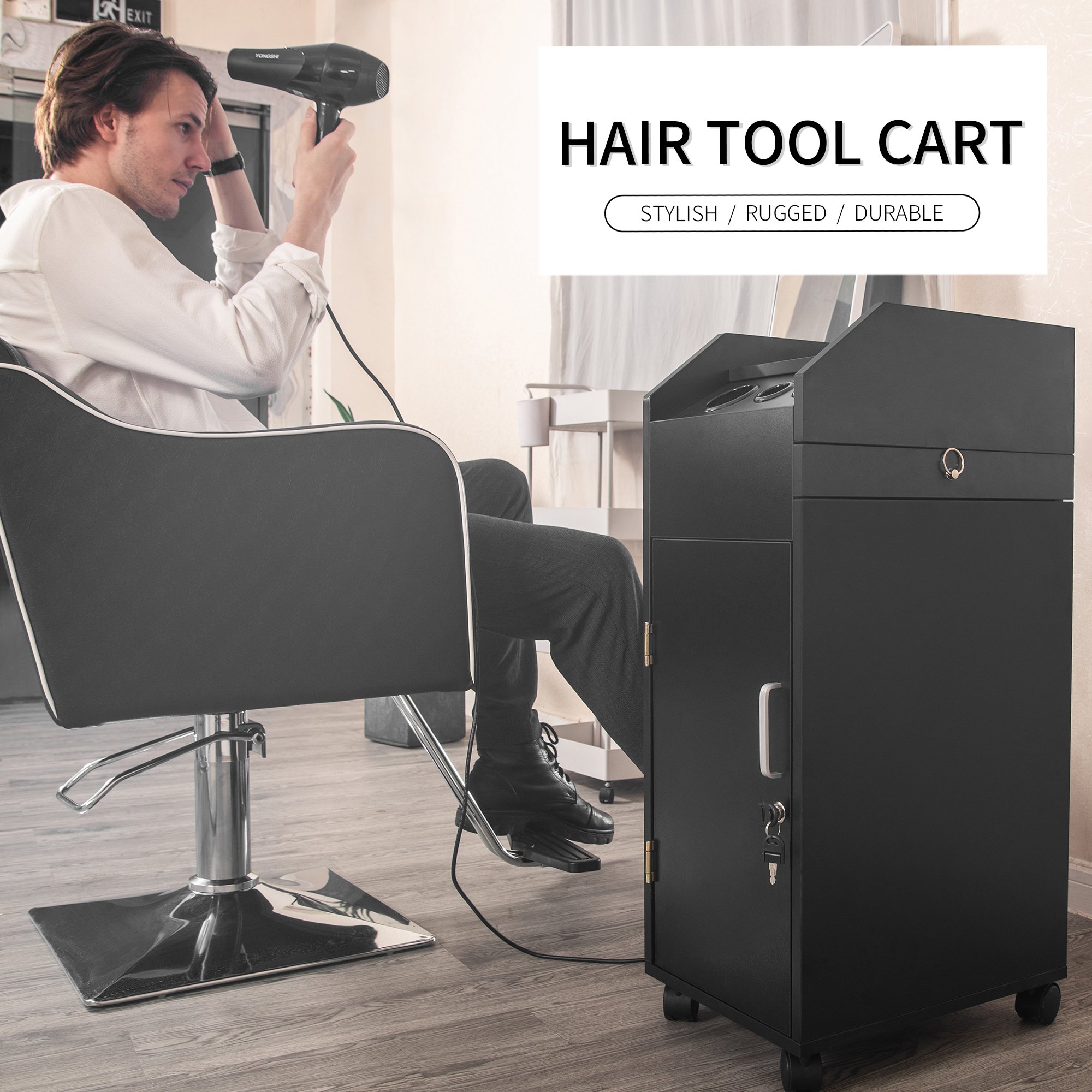 Wholesale Cheap Furniture Lockable Black Barber Trolley with Wheels Beauty Hair Salon Trolley Cart