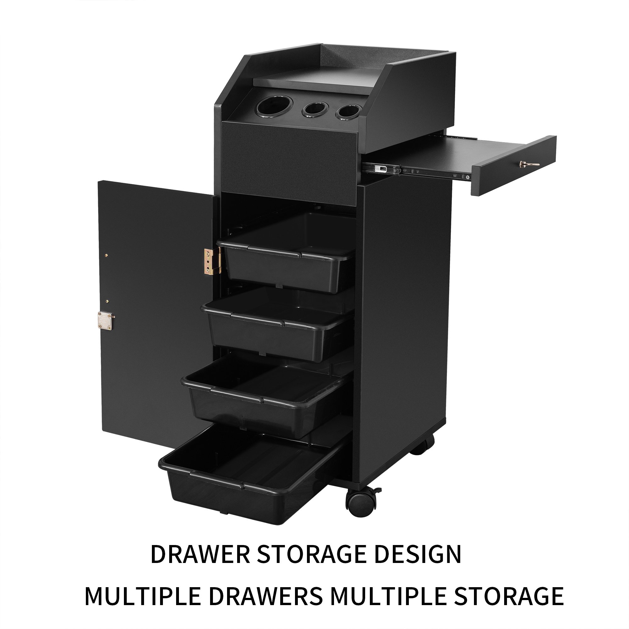 Wholesale Cheap Furniture Lockable Black Barber Trolley with Wheels Beauty Hair Salon Trolley Cart