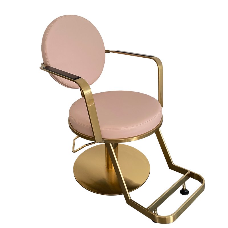 Manufactory Luxury Pink Hair Salon Furniture Modern Leather Gold Stainless Steel Base Hair Salon Small Barber Chair For Sale