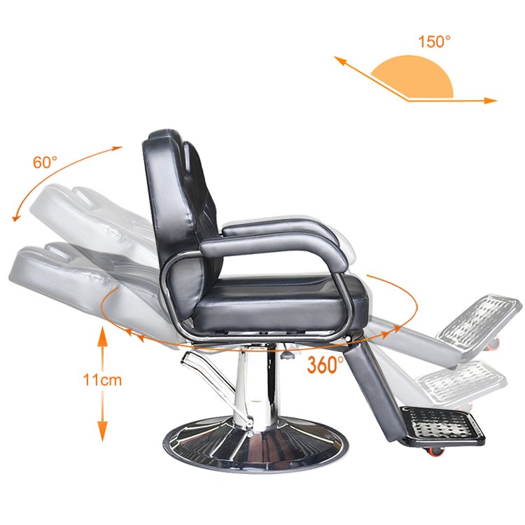 Black Beauty Chair Salon Barber Chair Silver Base Comfortable PU Leather Hairdressing Modern Barber Chair