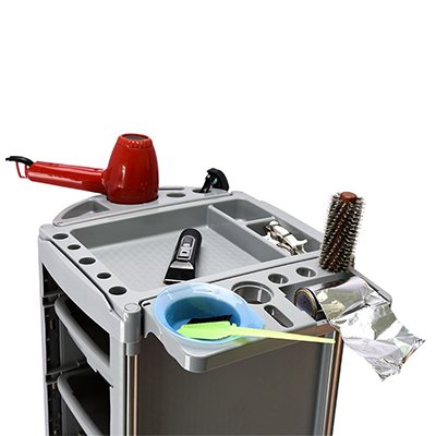 Hair Styling Storage Station Grey Salon Trolley Beauty Rolling Trolley Tool Cart with 4 Drawers