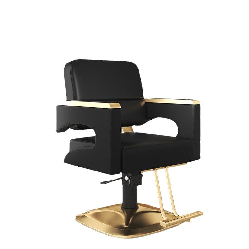 Hot Selling High-End Black Metal Barber Chair Stainless Steel Lift Rotation Feature Synthetic Leather Armchair Men Hair Salon