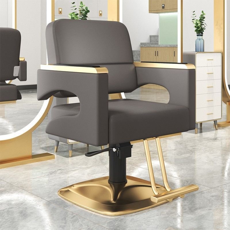 Hot Selling High-End Black Metal Barber Chair Stainless Steel Lift Rotation Feature Synthetic Leather Armchair Men Hair Salon