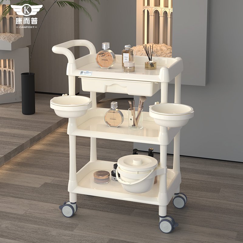 High quality beauty Spa trolley three-layer single drawer with basin trash can multi-functional beauty car factory wholesale