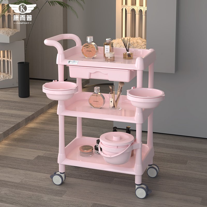 High quality beauty Spa trolley three-layer single drawer with basin trash can multi-functional beauty car factory wholesale