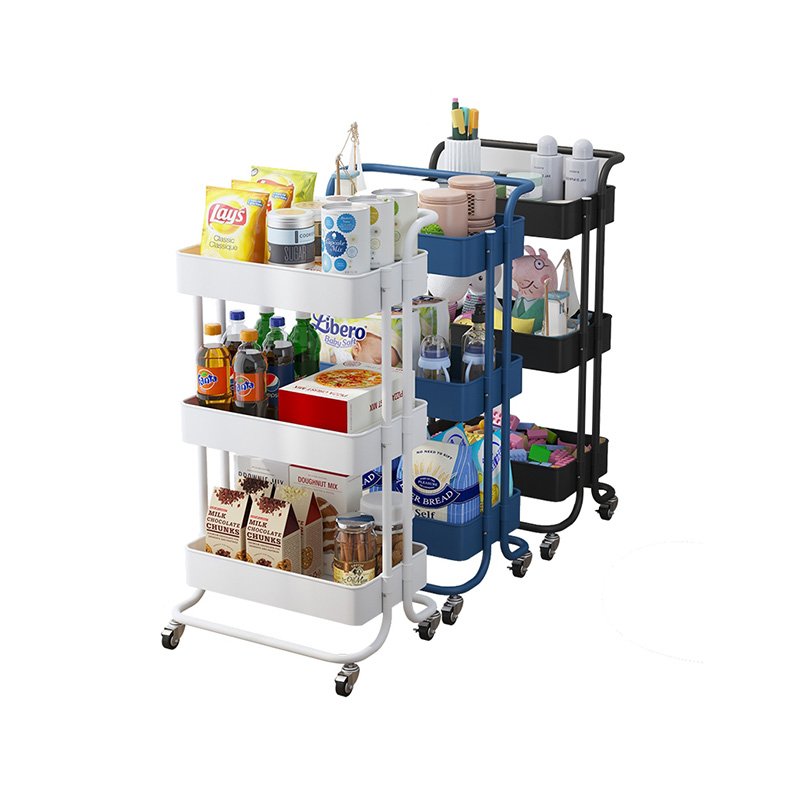 3 Tier Metal Storage Trolley Organizer Hair Salon Trolley Cart Vegetable Basket Storage Trolley Kitchen Rack Foldable Shelf