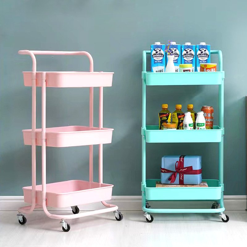 3 Tier Metal Storage Trolley Organizer Hair Salon Trolley Cart Vegetable Basket Storage Trolley Kitchen Rack Foldable Shelf