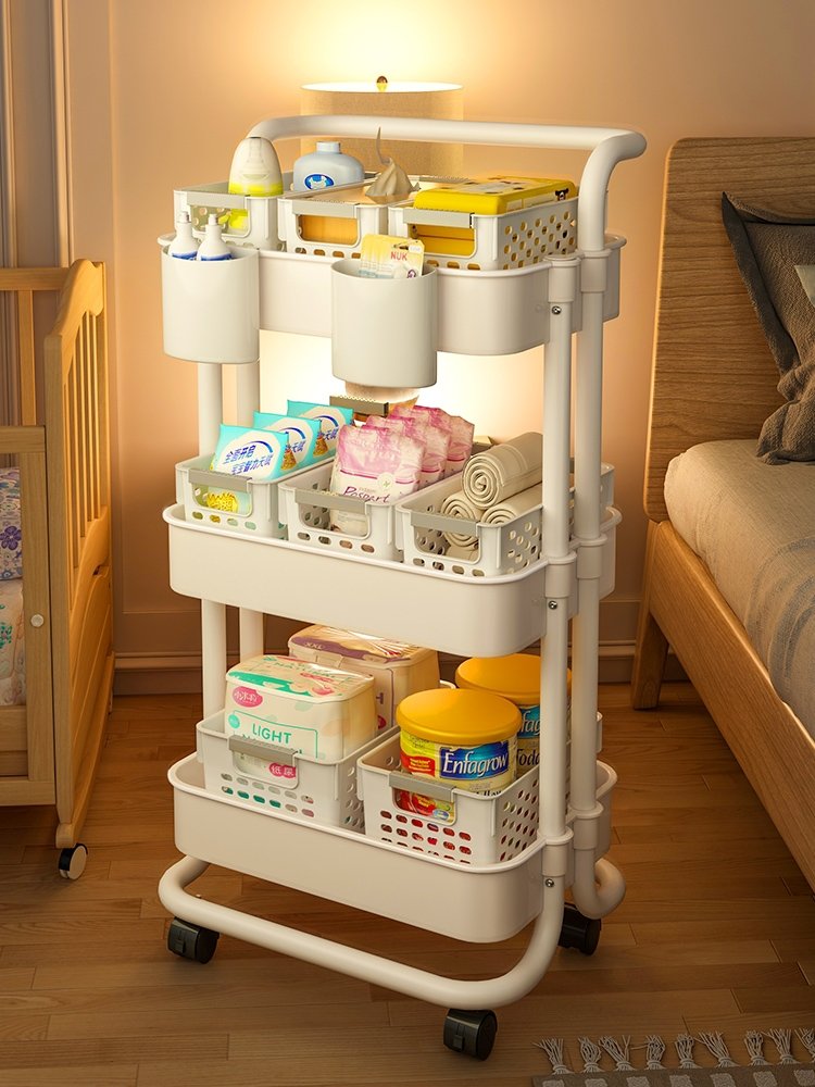 3 Tier Metal Storage Trolley Organizer Hair Salon Trolley Cart Vegetable Basket Storage Trolley Kitchen Rack Foldable Shelf