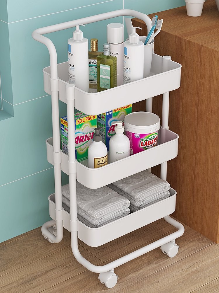 3 Tier Metal Storage Trolley Organizer Hair Salon Trolley Cart Vegetable Basket Storage Trolley Kitchen Rack Foldable Shelf