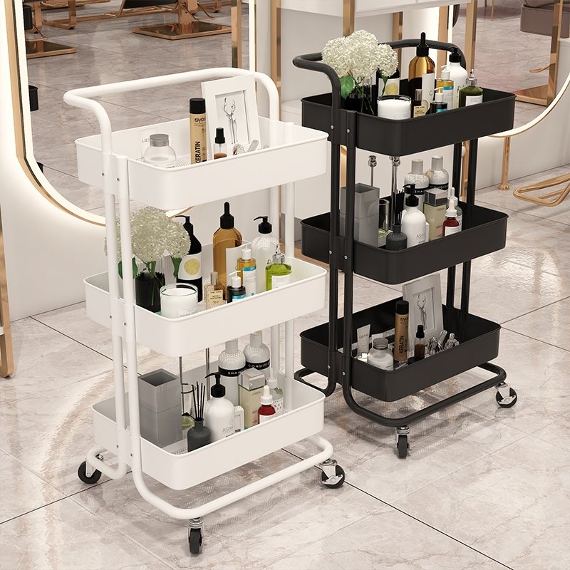 3 Tier Metal Storage Trolley Organizer Hair Salon Trolley Cart Vegetable Basket Storage Trolley Kitchen Rack Foldable Shelf