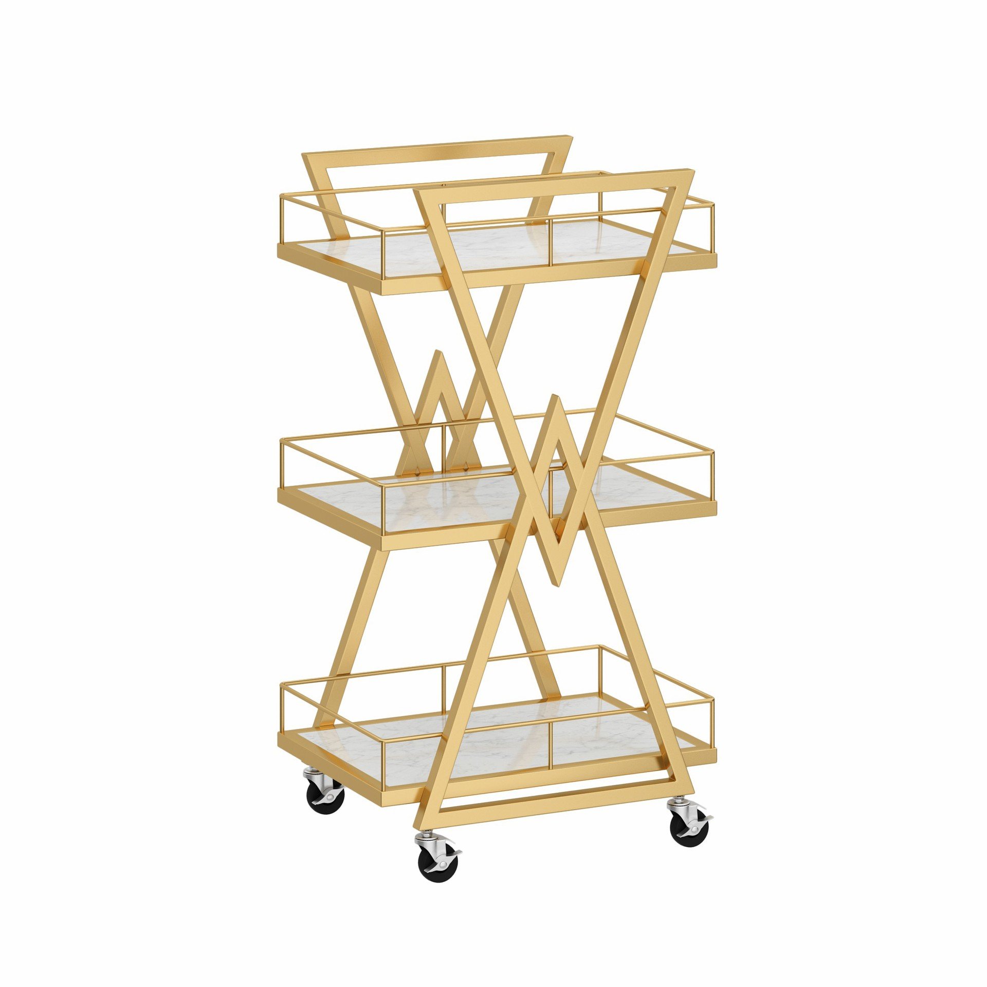 Luxury Golden Beauty Salon Trolley Cart with Wheels Web Celebrity Storage Rack Tool Car Hair Embroidery Auxiliary Cart