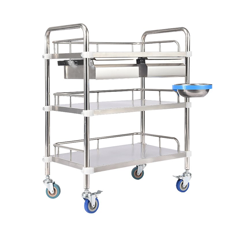 Durable Stainless Steel Hospital trolley Cart Medication Metal Cart With Wheels