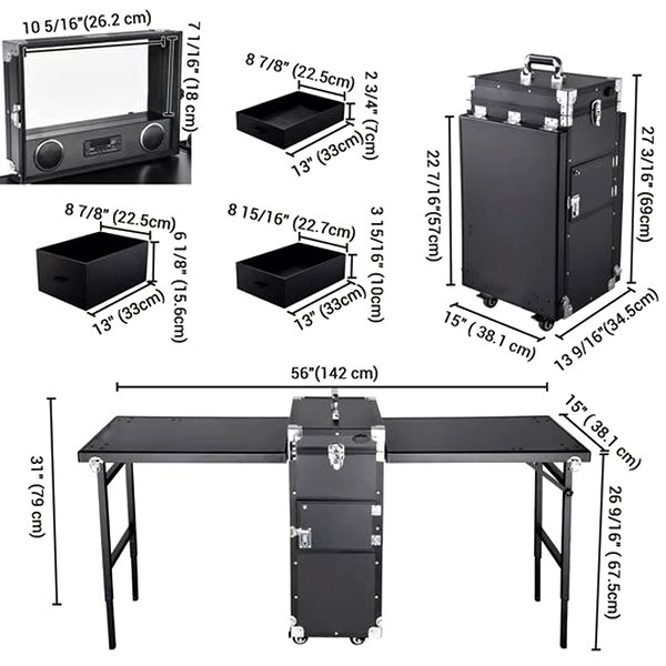 KONCAI Double Hairstylist Nail Table Station Manicure Table Black Nail Tech Table