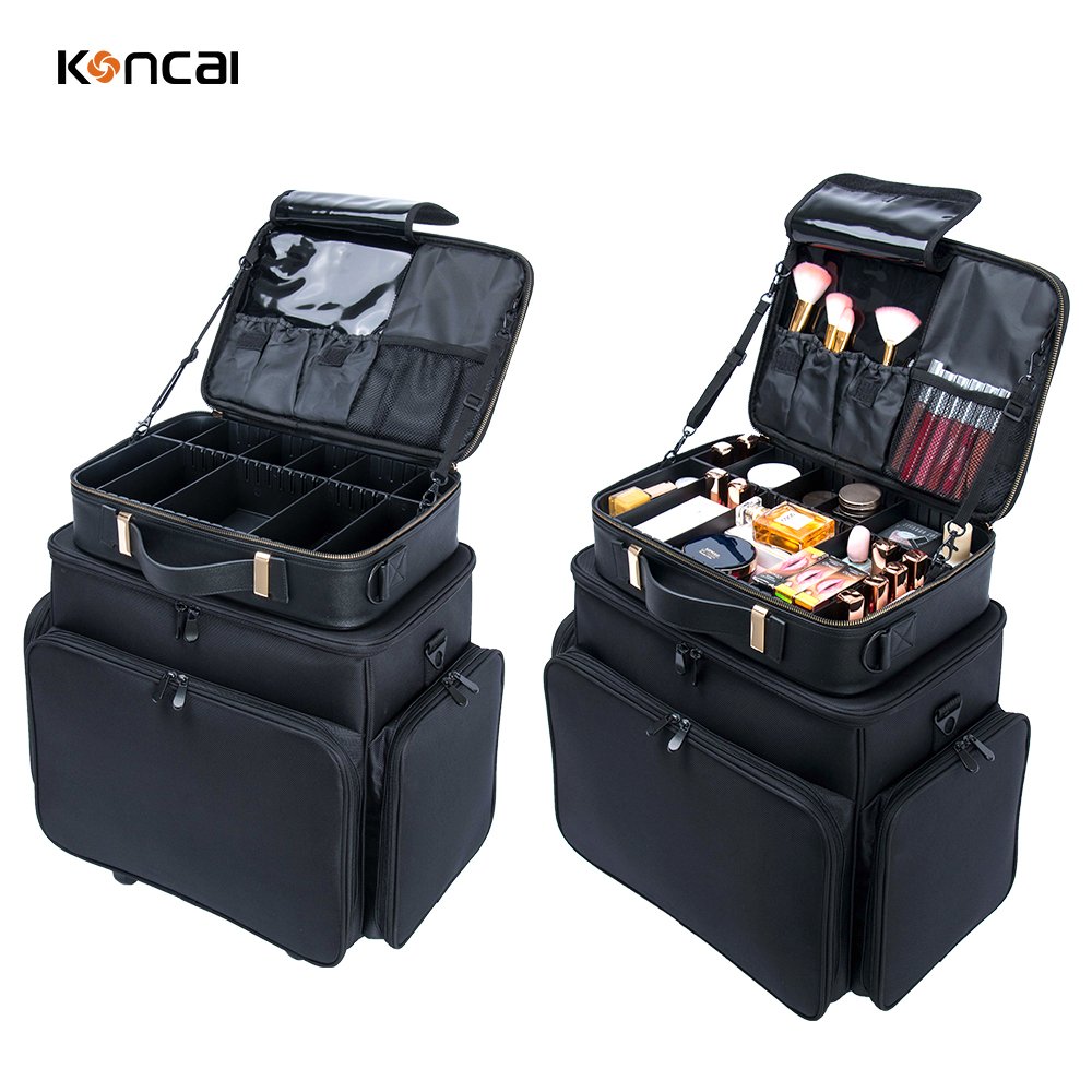 KONCAI Double Hairstylist Nail Table Station Manicure Table Black Nail Tech Table