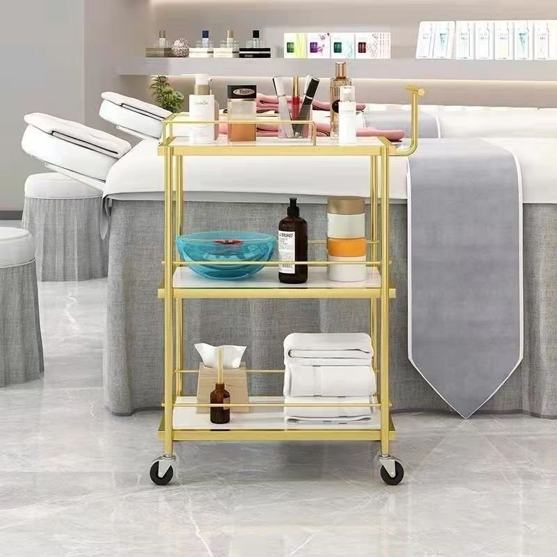 Salon Furniture Hair Salon Trolley Cart Metal 3 Tiers Pedicure Spa Nail Shop Trolley Gold Beauty Trolley For Barber Shop