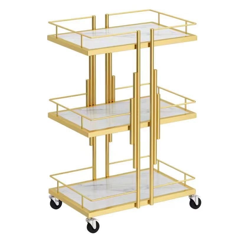 Salon Furniture Hair Salon Trolley Cart Metal 3 Tiers Pedicure Spa Nail Shop Trolley Gold Beauty Trolley For Barber Shop