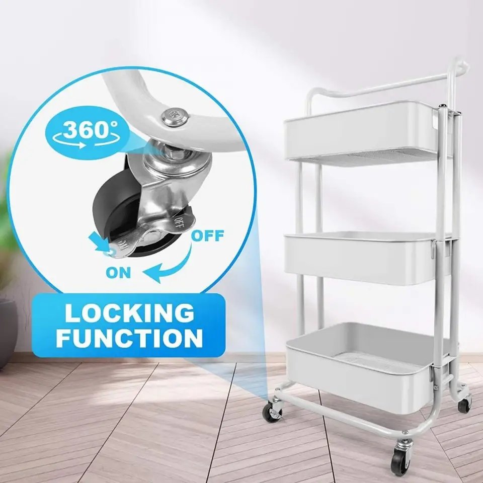 Beauty Salon Trolley Tools Cart 3 Tier trolley Cart Organizer Stable Spa Kitchen Removable Storage Shelf With Rolling Wheels